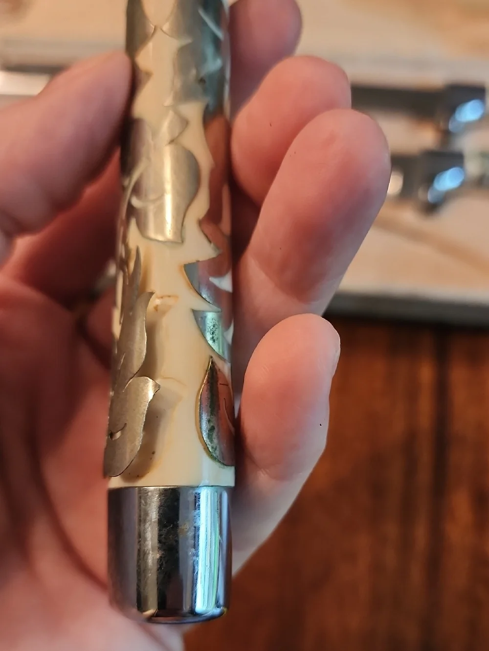 Griffon Stainless Steel Carving Set with Silver Overlay French Ivory Handles